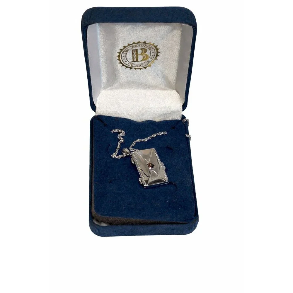 Danbury Mint My Love Valentine Sterling Silver Locket Necklace Diamond Chip 17" - Picture 1 of 8